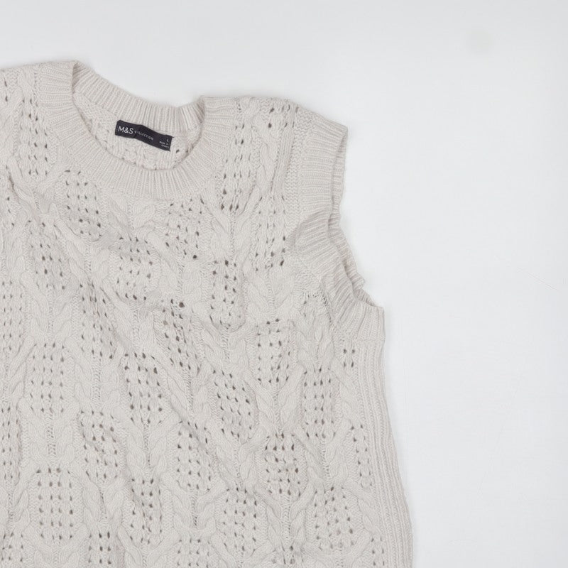 Marks and Spencer Women Ivory L Cable Knit Sleeveless Jumper Vest