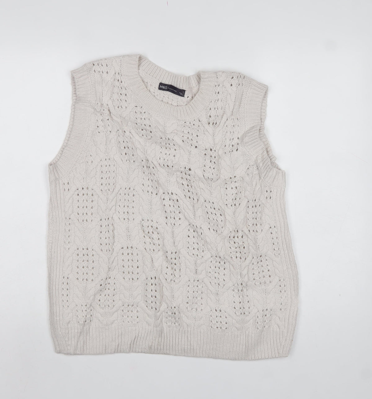 Marks and Spencer Women Ivory L Cable Knit Sleeveless Jumper Vest