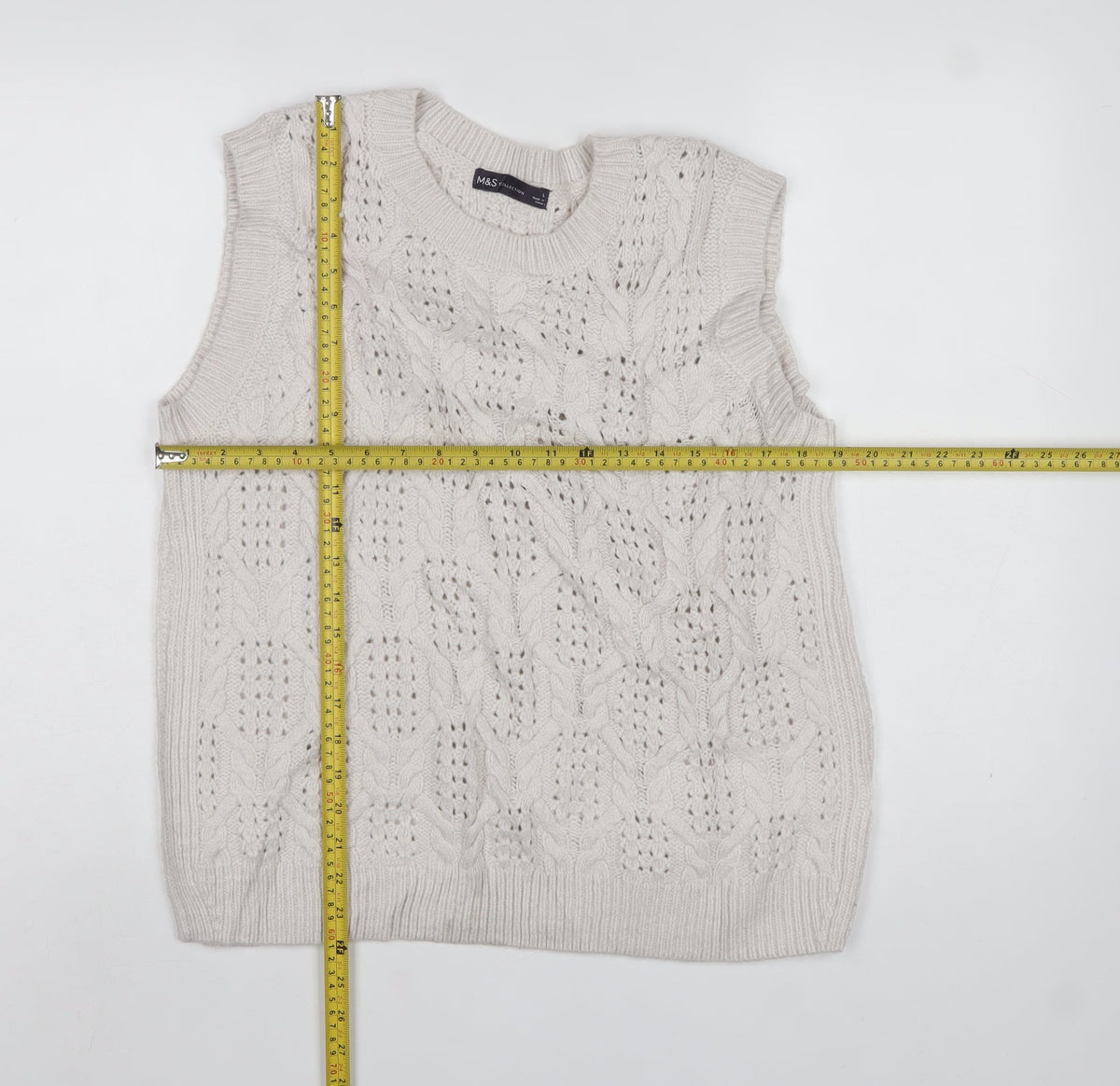 Marks and Spencer Women Ivory L Cable Knit Sleeveless Jumper Vest