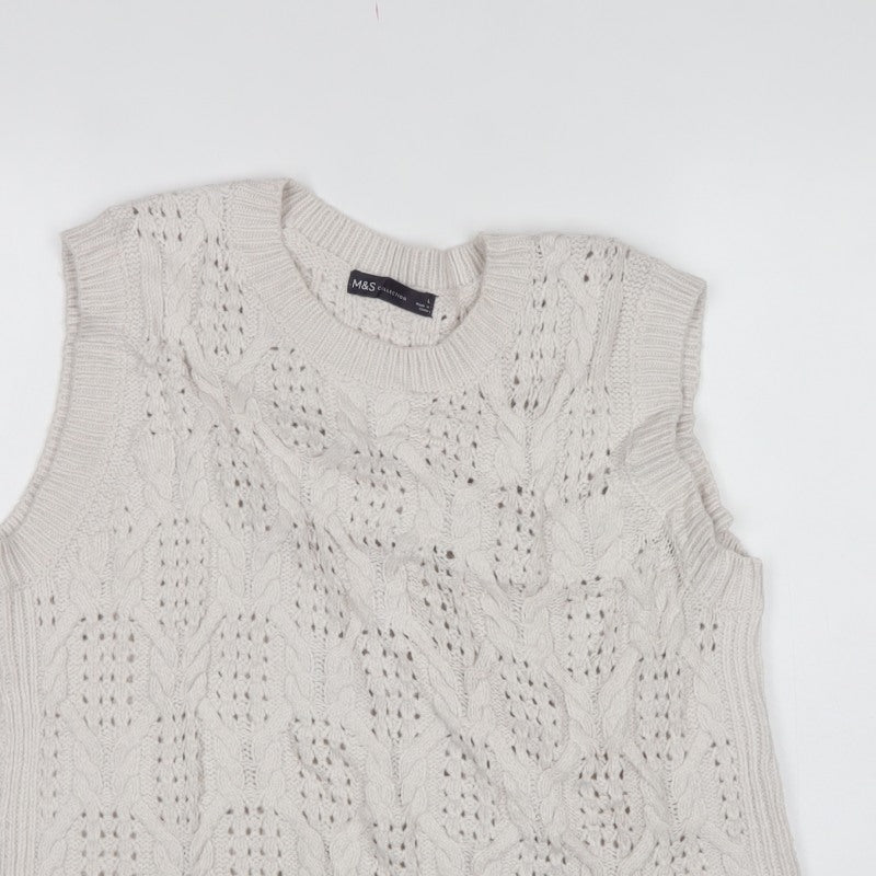 Marks and Spencer Women Ivory L Cable Knit Sleeveless Jumper Vest