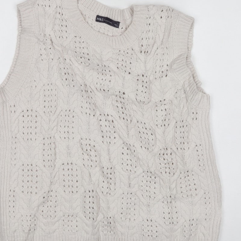 Marks and Spencer Women Ivory L Cable Knit Sleeveless Jumper Vest