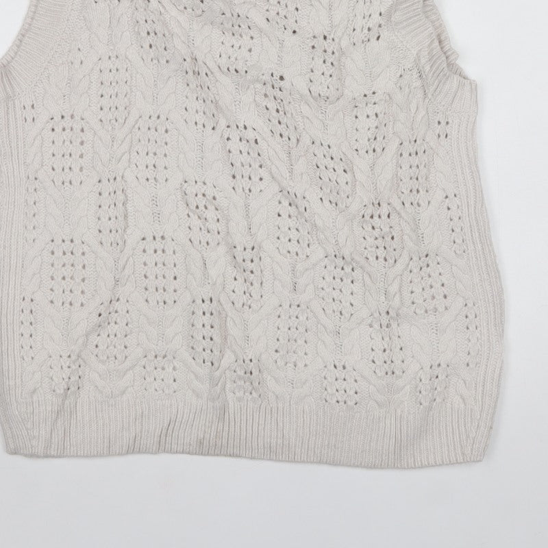 Marks and Spencer Women Ivory L Cable Knit Sleeveless Jumper Vest