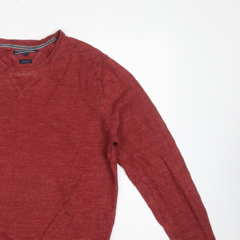 Tommy Hilfiger Men's Red L Cotton Wool Crew Neck Pullover Jumper