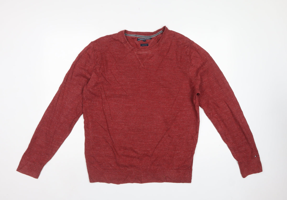 Tommy Hilfiger Men's Red L Cotton Wool Crew Neck Pullover Jumper