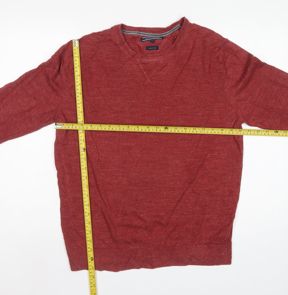 Tommy Hilfiger Men's Red L Cotton Wool Crew Neck Pullover Jumper