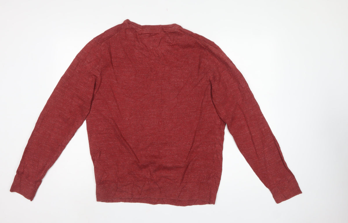 Tommy Hilfiger Men's Red L Cotton Wool Crew Neck Pullover Jumper