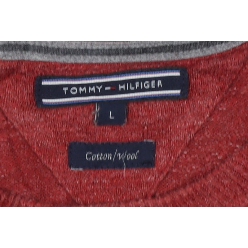 Tommy Hilfiger Men's Red L Cotton Wool Crew Neck Pullover Jumper