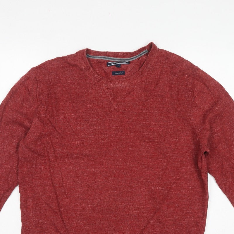 Tommy Hilfiger Men's Red L Cotton Wool Crew Neck Pullover Jumper