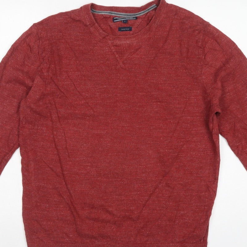 Tommy Hilfiger Men's Red L Cotton Wool Crew Neck Pullover Jumper