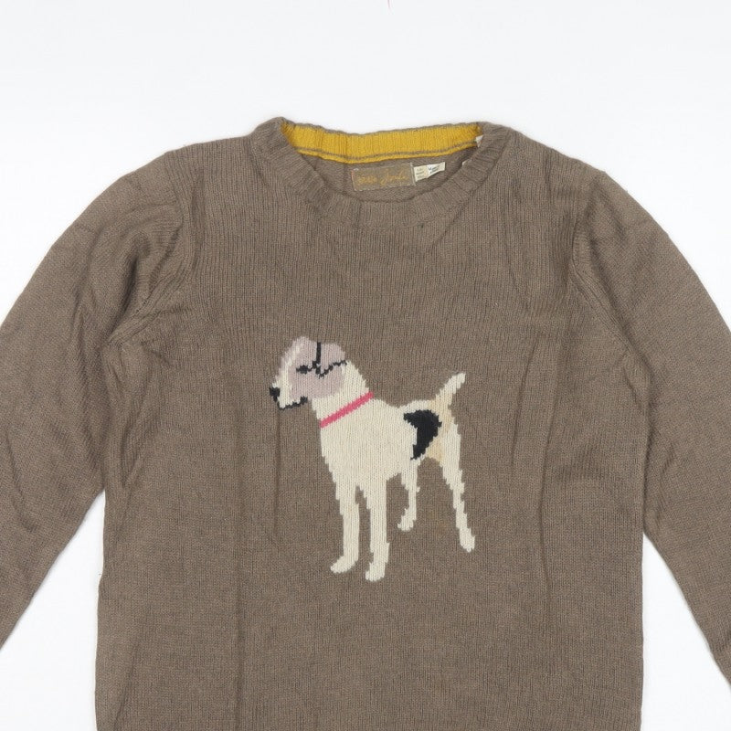 Little Joule Girls Brown Dog Knit Pullover Jumper 11-12 Years