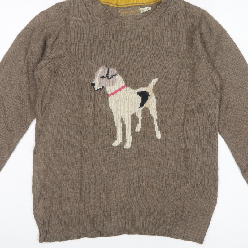 Little Joule Girls Brown Dog Knit Pullover Jumper 11-12 Years