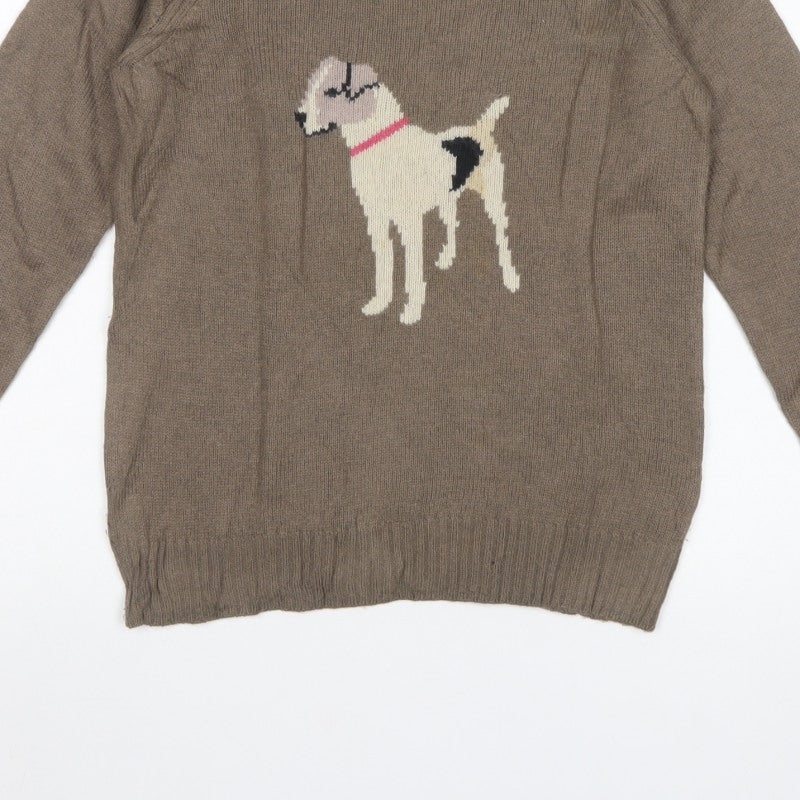 Little Joule Girls Brown Dog Knit Pullover Jumper 11-12 Years