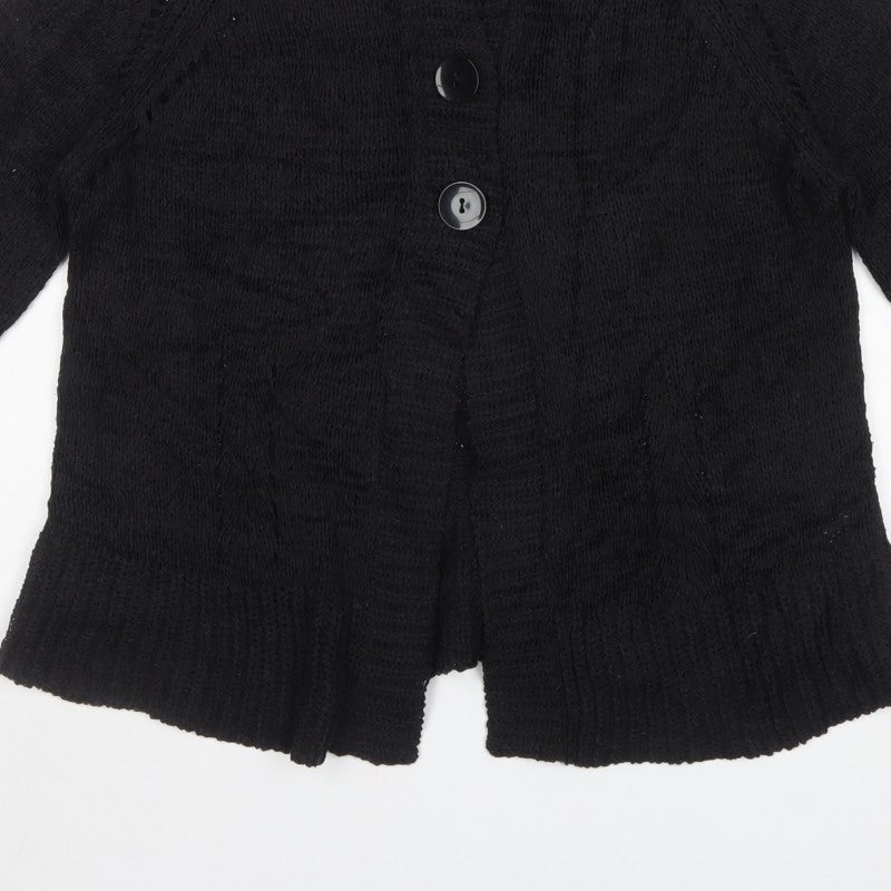 Bhs Women's Black UK 16 Chunky Knit Button Cardigan Bell Sleeve