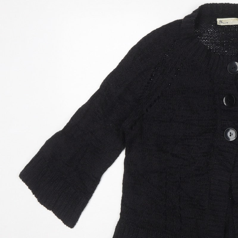 Bhs Women's Black UK 16 Chunky Knit Button Cardigan Bell Sleeve