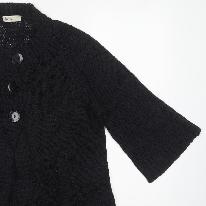 Bhs Women's Black UK 16 Chunky Knit Button Cardigan Bell Sleeve
