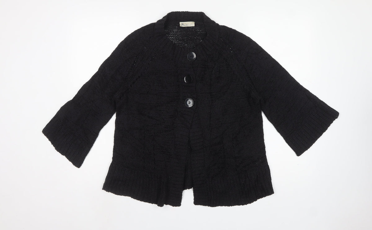 Bhs Women's Black UK 16 Chunky Knit Button Cardigan Bell Sleeve