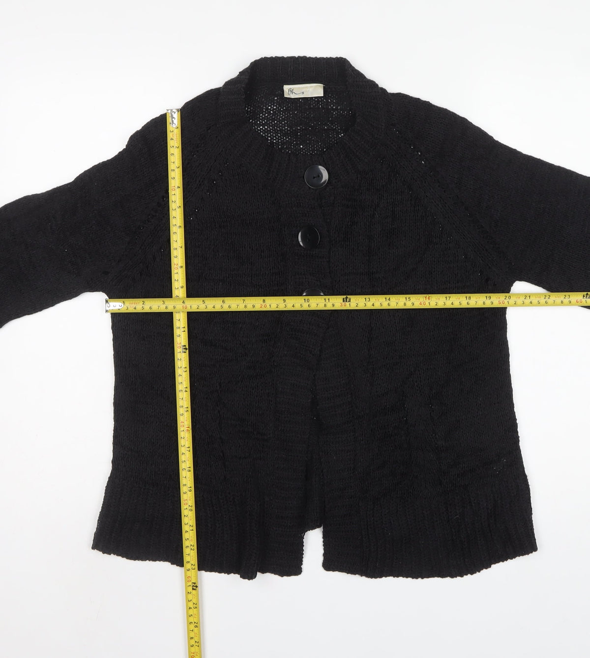 Bhs Women's Black UK 16 Chunky Knit Button Cardigan Bell Sleeve