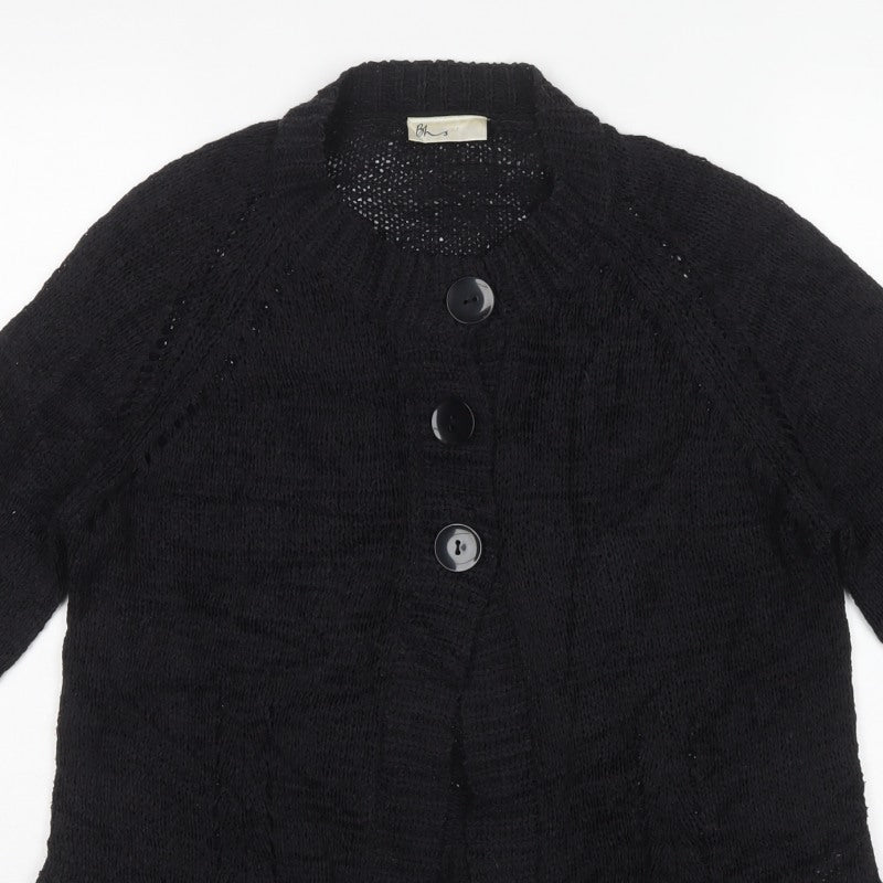 Bhs Women's Black UK 16 Chunky Knit Button Cardigan Bell Sleeve