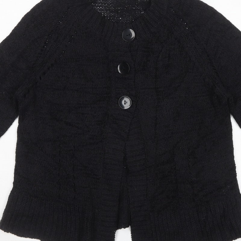 Bhs Women's Black UK 16 Chunky Knit Button Cardigan Bell Sleeve
