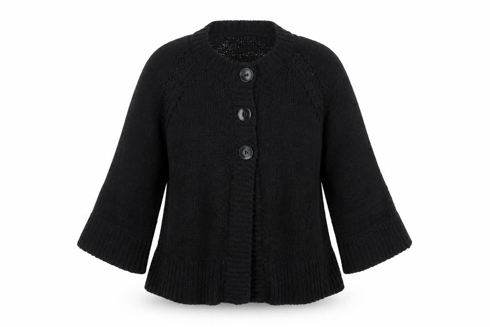 Bhs Women's Black UK 16 Chunky Knit Button Cardigan Bell Sleeve