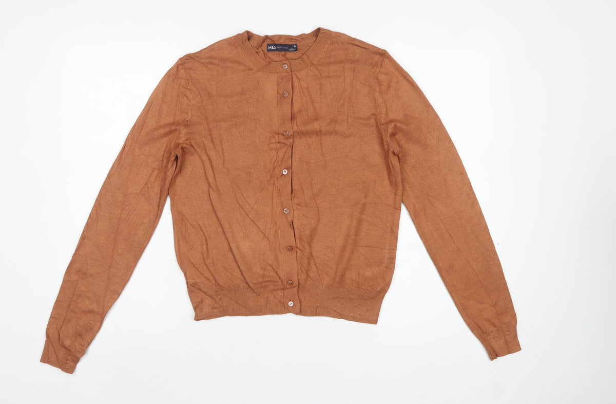 Marks and Spencer Women’s Brown Size 10 Round Neck Button Cardigan
