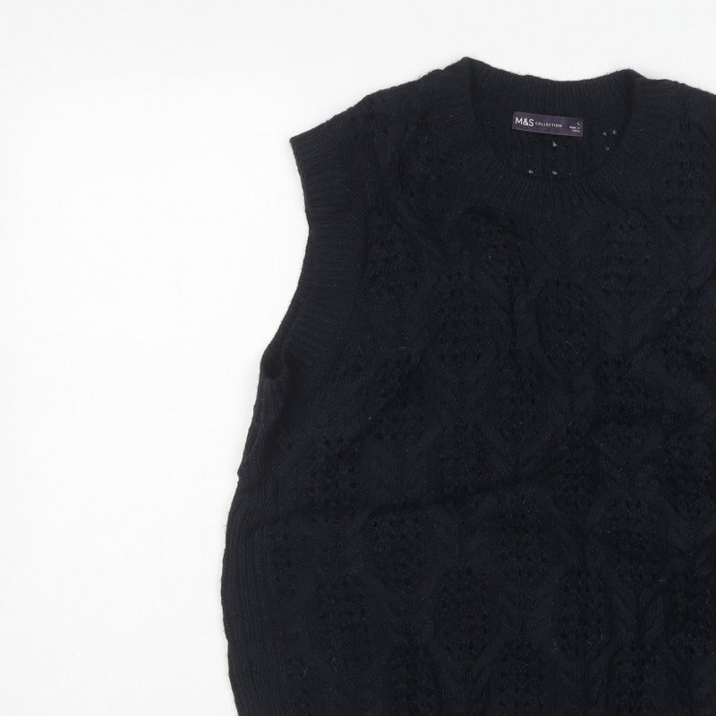 Marks and Spencer Women’s Black L Cable-Knit Sleeveless Jumper Vest