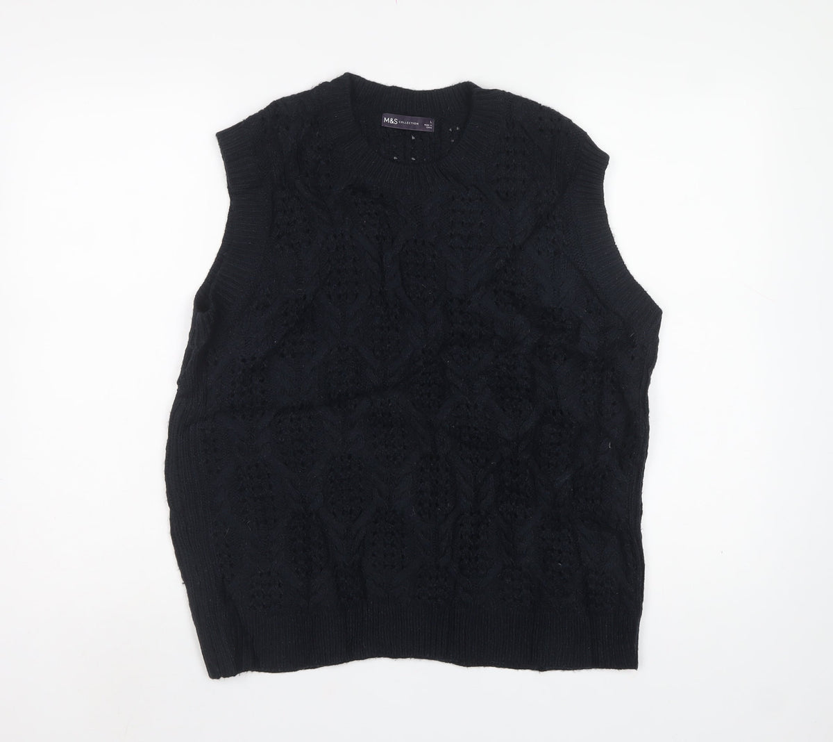 Marks and Spencer Women’s Black L Cable-Knit Sleeveless Jumper Vest