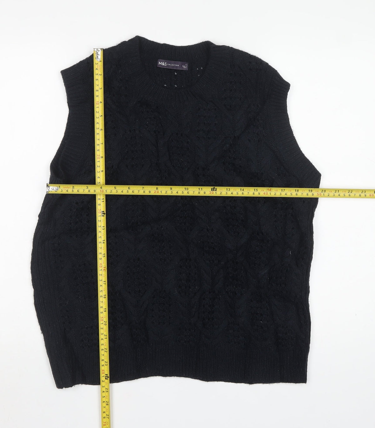 Marks and Spencer Women’s Black L Cable-Knit Sleeveless Jumper Vest