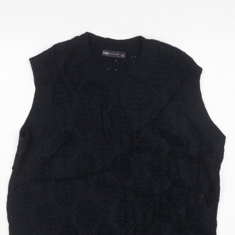 Marks and Spencer Women’s Black L Cable-Knit Sleeveless Jumper Vest