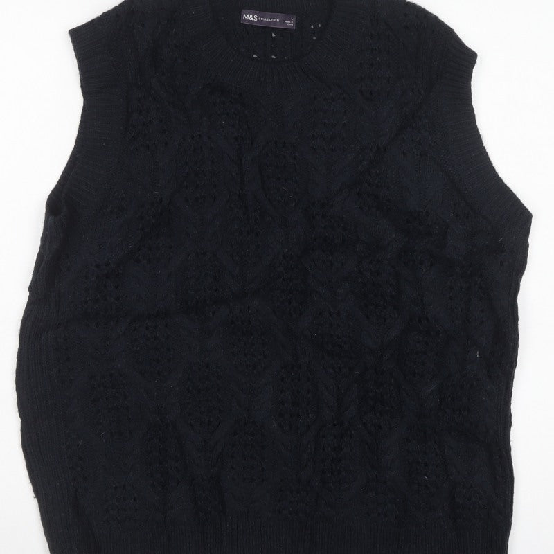 Marks and Spencer Women’s Black L Cable-Knit Sleeveless Jumper Vest