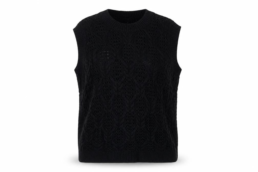 Marks and Spencer Women’s Black L Cable-Knit Sleeveless Jumper Vest