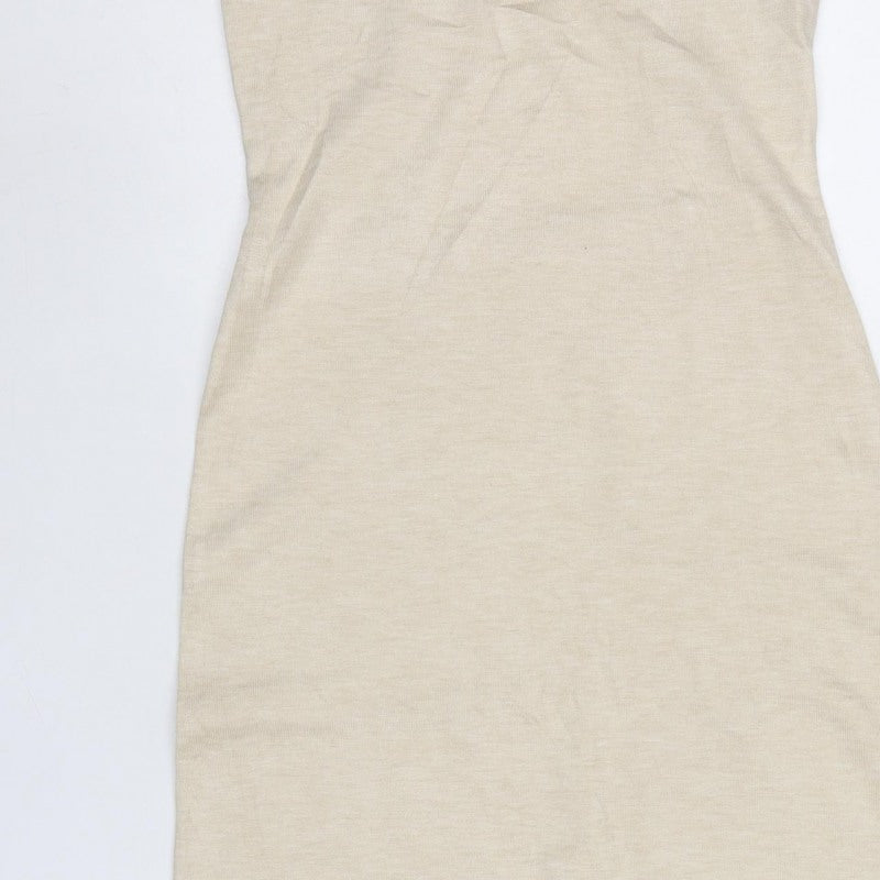 Warehouse Women Ivory M Knit Fringe Backless Maxi Dress