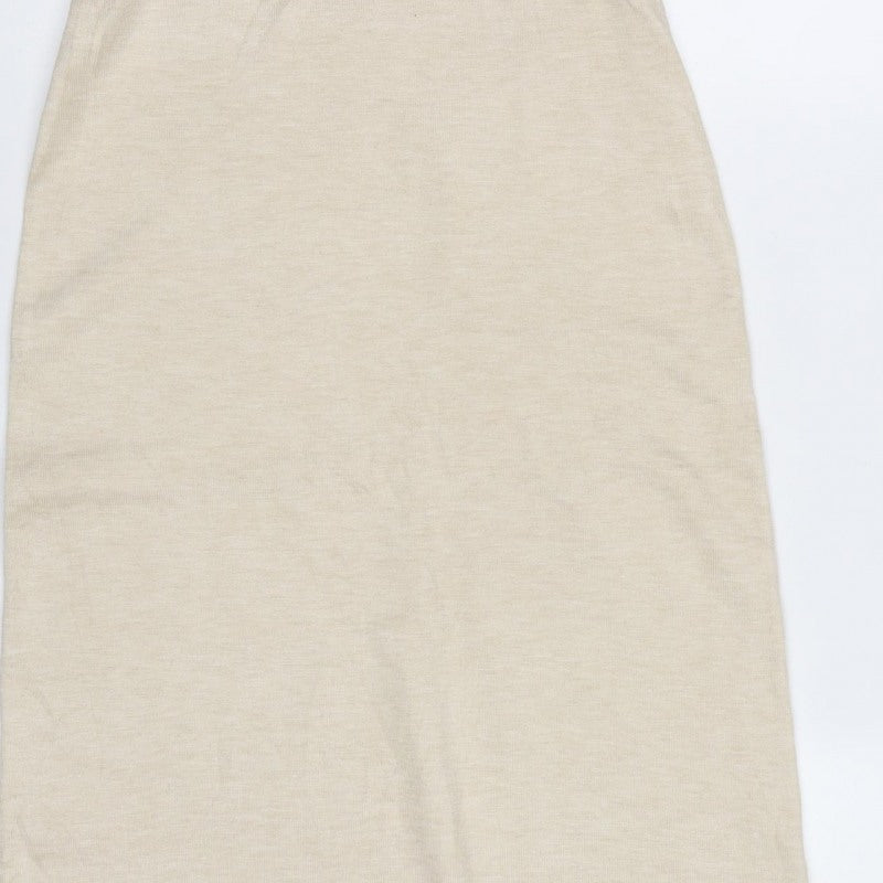 Warehouse Women Ivory M Knit Fringe Backless Maxi Dress