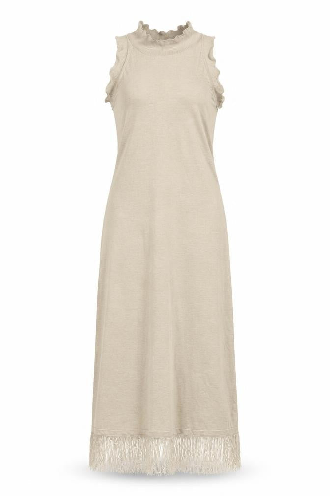 Warehouse Women Ivory M Knit Fringe Backless Maxi Dress