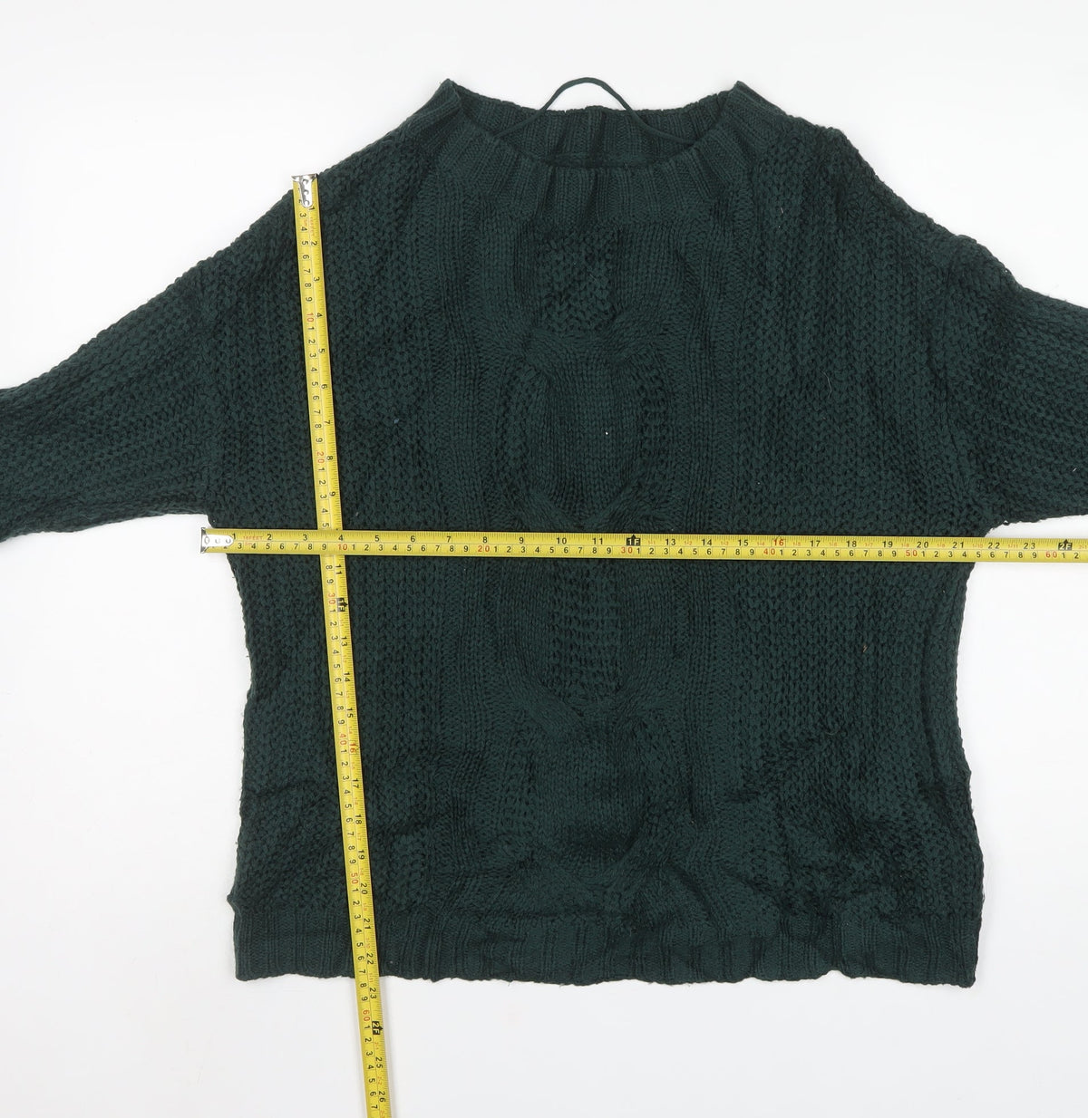 Vero Moda Women’s Green L Cable Knit Crew Neck Pullover Jumper