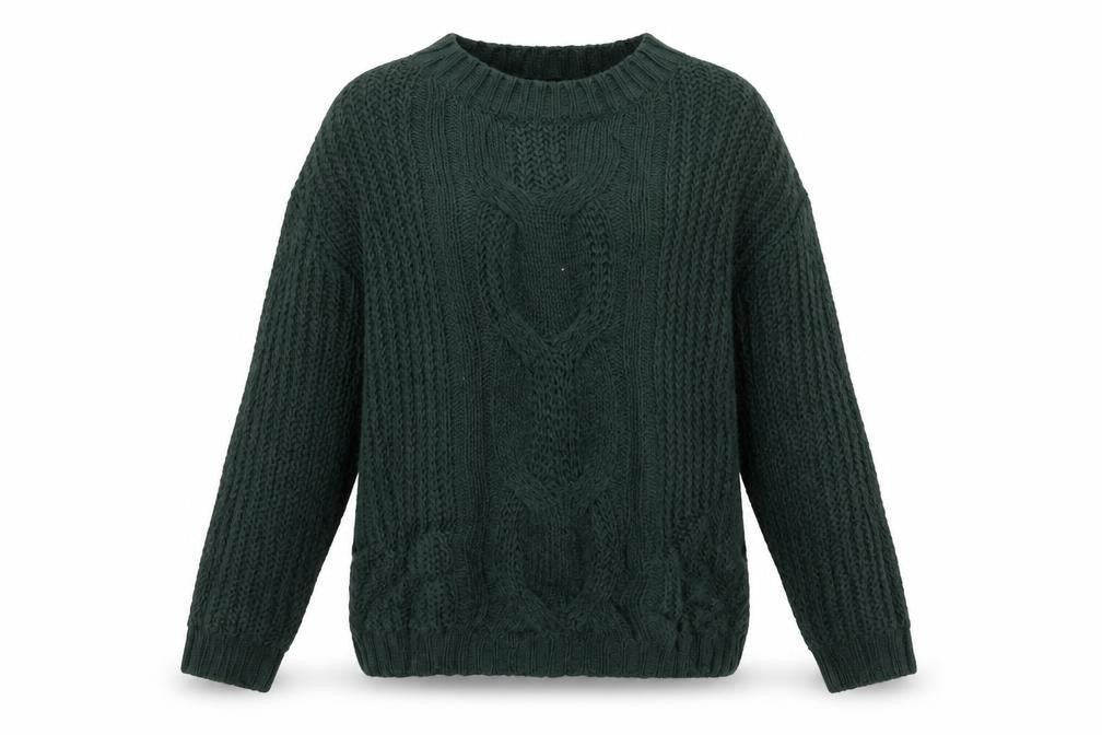 Vero Moda Women’s Green L Cable Knit Crew Neck Pullover Jumper