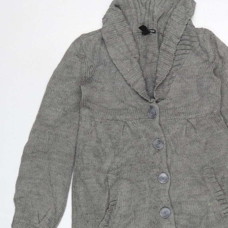 H&M Women Grey S Chunky Knit Button Pocket Cardigan