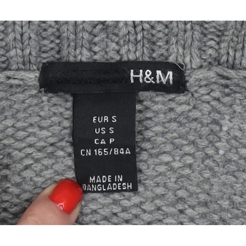 H&M Women Grey S Chunky Knit Button Pocket Cardigan