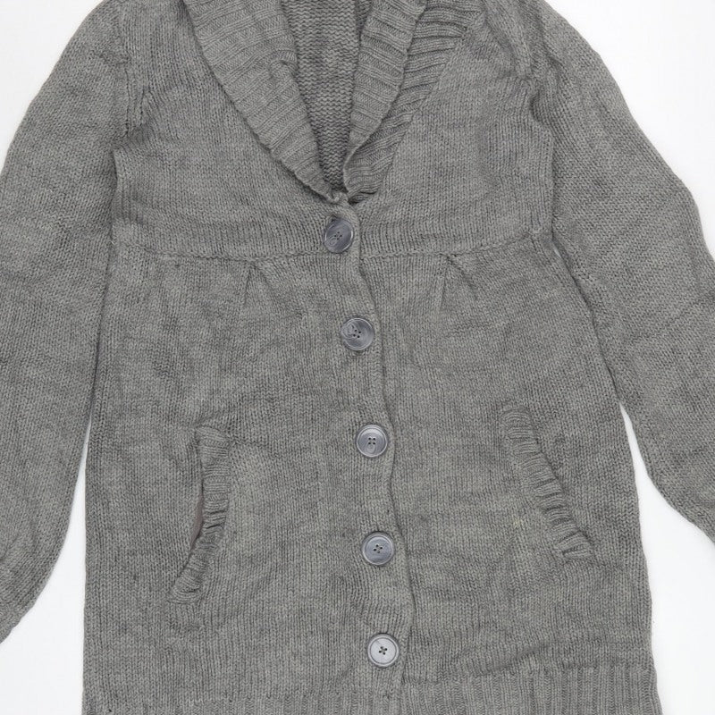 H&M Women Grey S Chunky Knit Button Pocket Cardigan