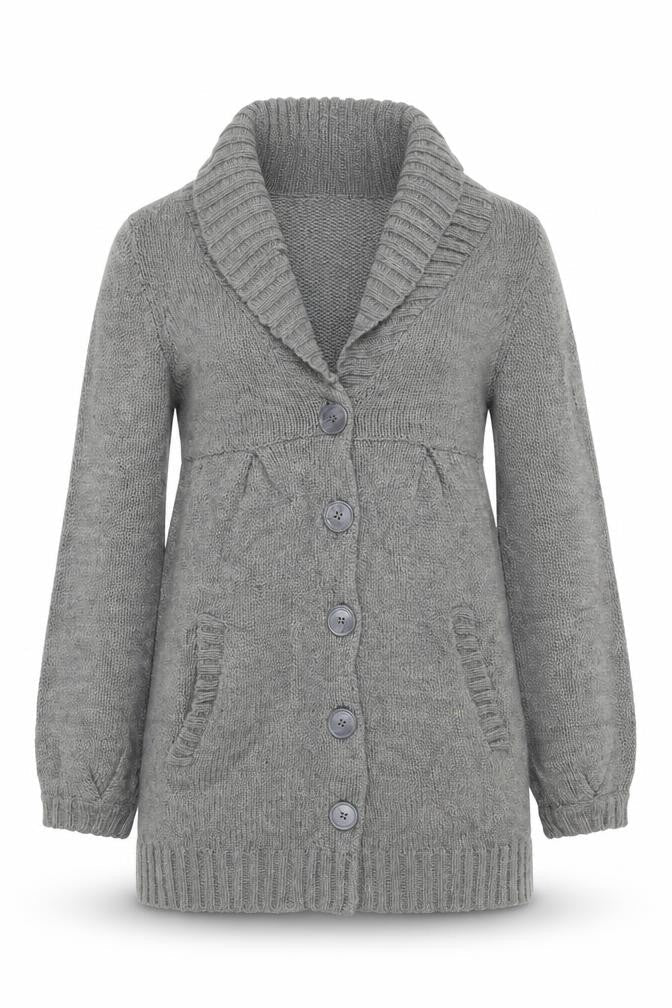 H&M Women Grey S Chunky Knit Button Pocket Cardigan