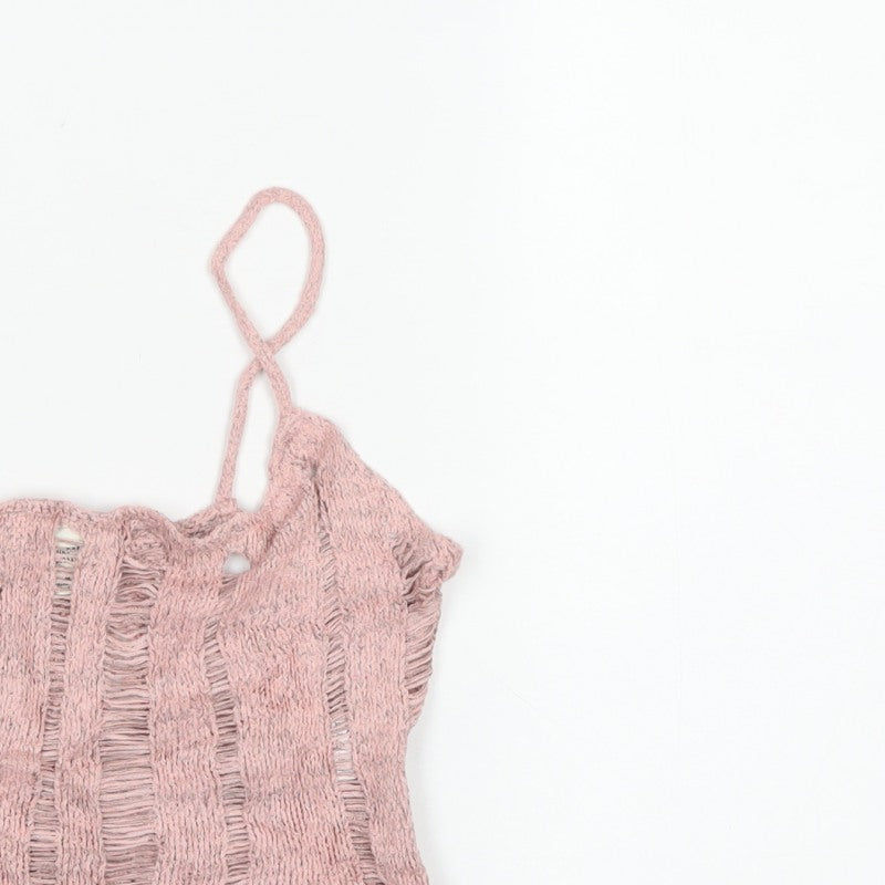 Urban Outfitters Women Pink M Knit Cropped Camisole Strappy Tank Top