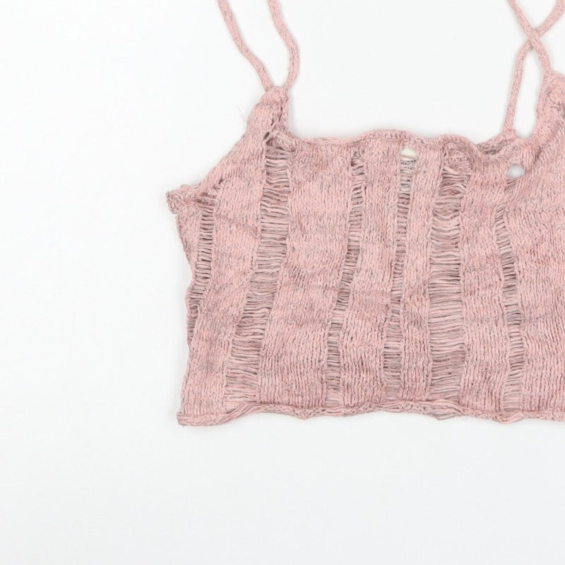 Urban Outfitters Women Pink M Knit Cropped Camisole Strappy Tank Top