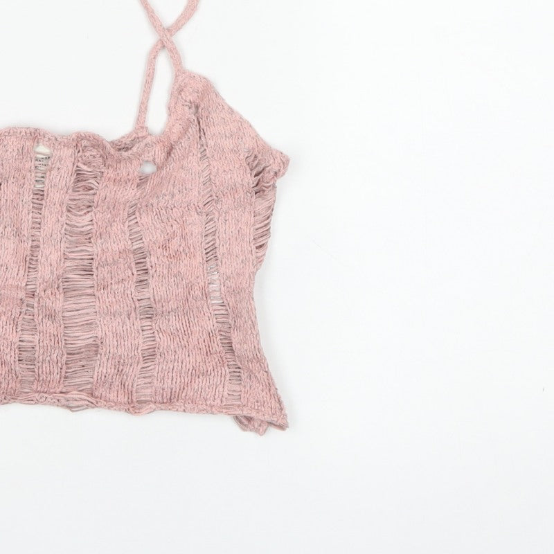 Urban Outfitters Women Pink M Knit Cropped Camisole Strappy Tank Top
