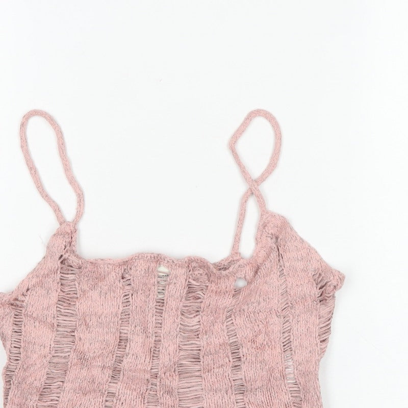 Urban Outfitters Women Pink M Knit Cropped Camisole Strappy Tank Top