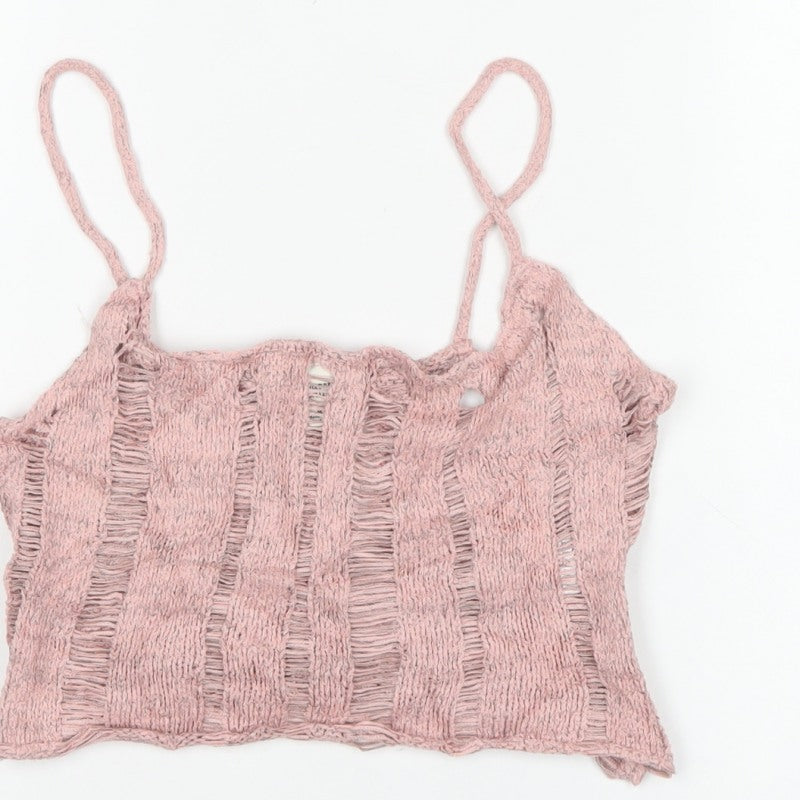 Urban Outfitters Women Pink M Knit Cropped Camisole Strappy Tank Top