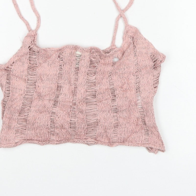 Urban Outfitters Women Pink M Knit Cropped Camisole Strappy Tank Top