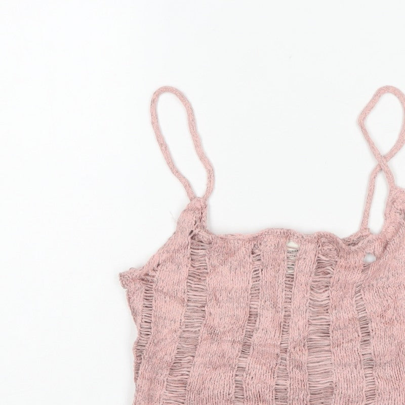 Urban Outfitters Women Pink M Knit Cropped Camisole Strappy Tank Top