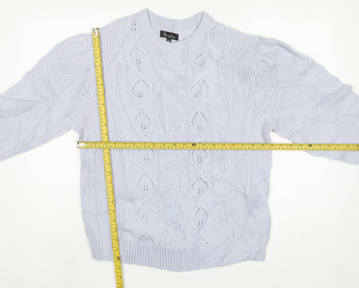 Paramour Women’s Blue XL Cable-Knit Crew Neck Acrylic Pullover Jumper