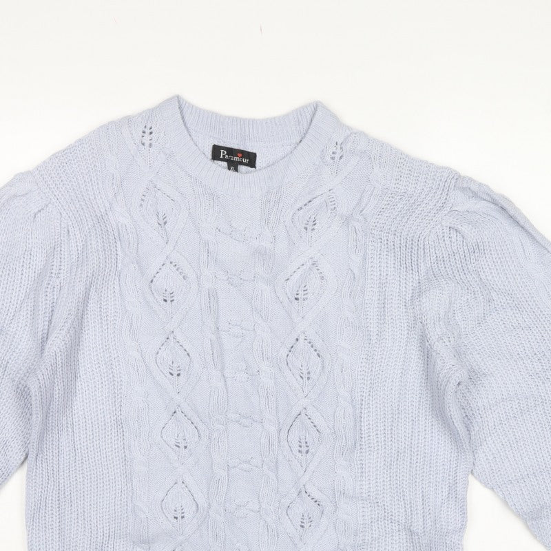 Paramour Women’s Blue XL Cable-Knit Crew Neck Acrylic Pullover Jumper
