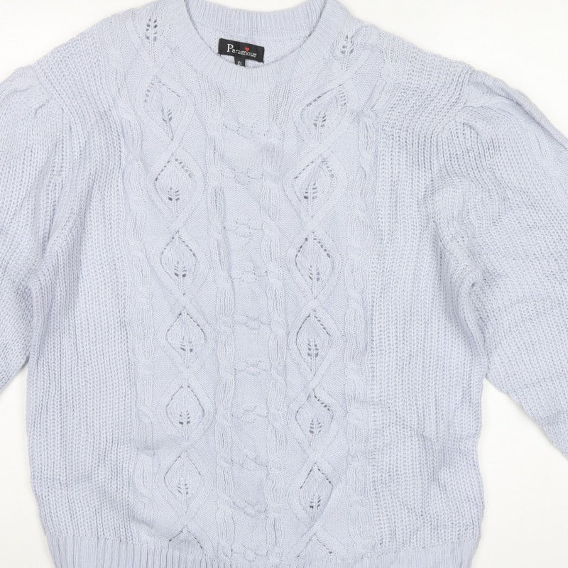 Paramour Women’s Blue XL Cable-Knit Crew Neck Acrylic Pullover Jumper